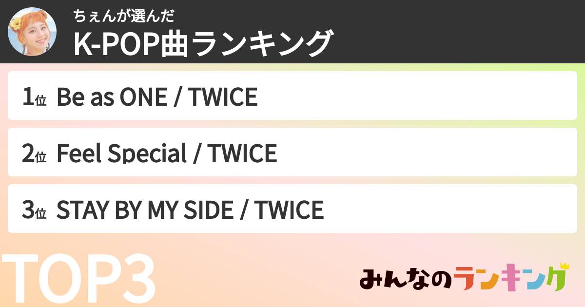 ちぇんさんの「K-POP曲ランキング」