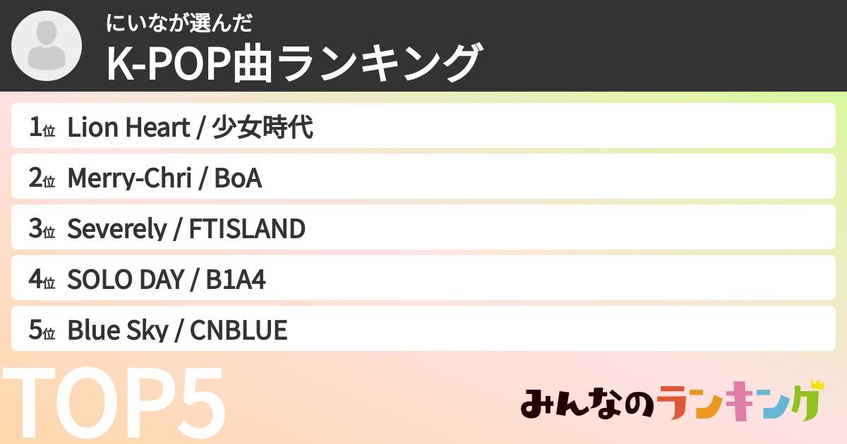 にいなさんの「K-POP曲ランキング」