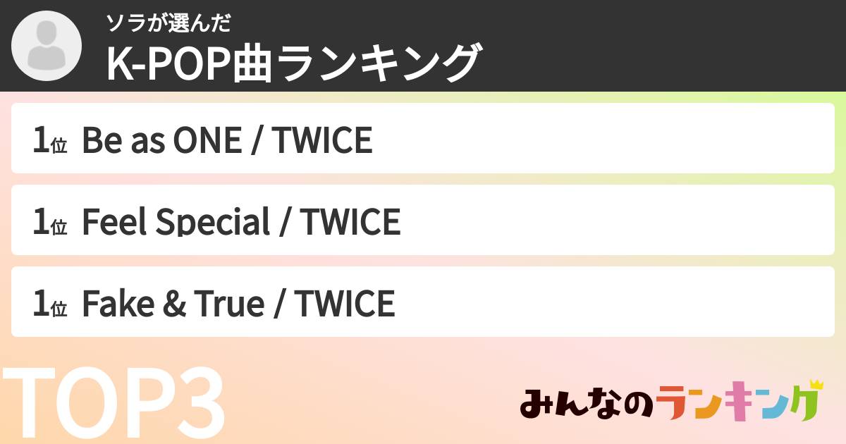 ソラさんの「K-POP曲ランキング」
