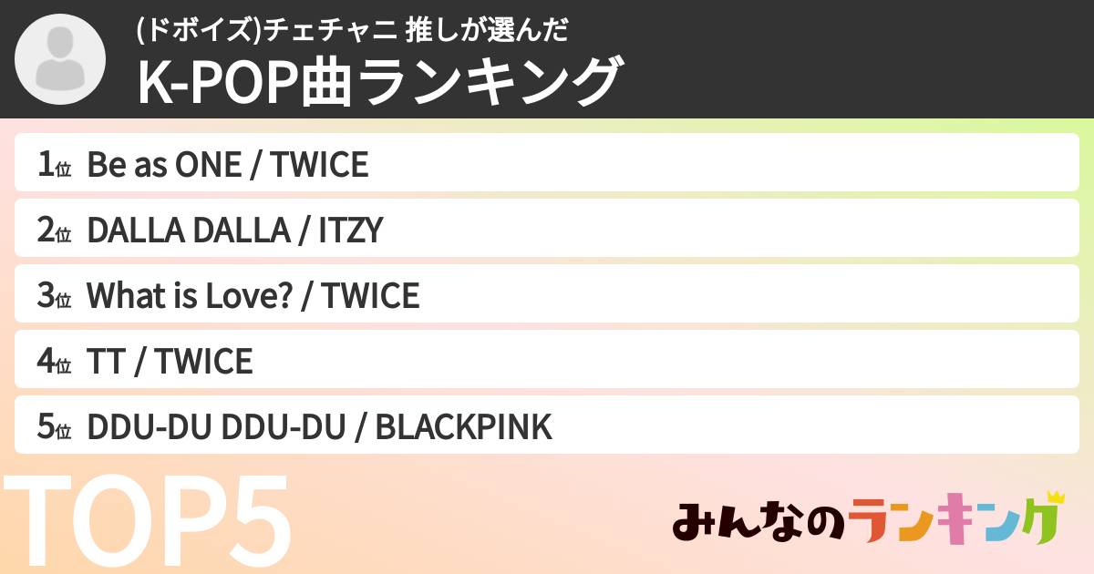 (ドボイズ)チェチャニ 推しさんの「K-POP曲ランキング」
