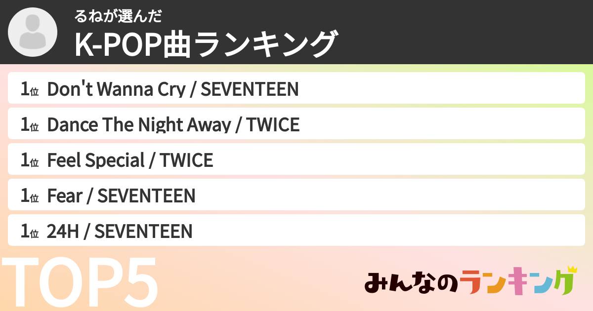 るねさんの「K-POP曲ランキング」