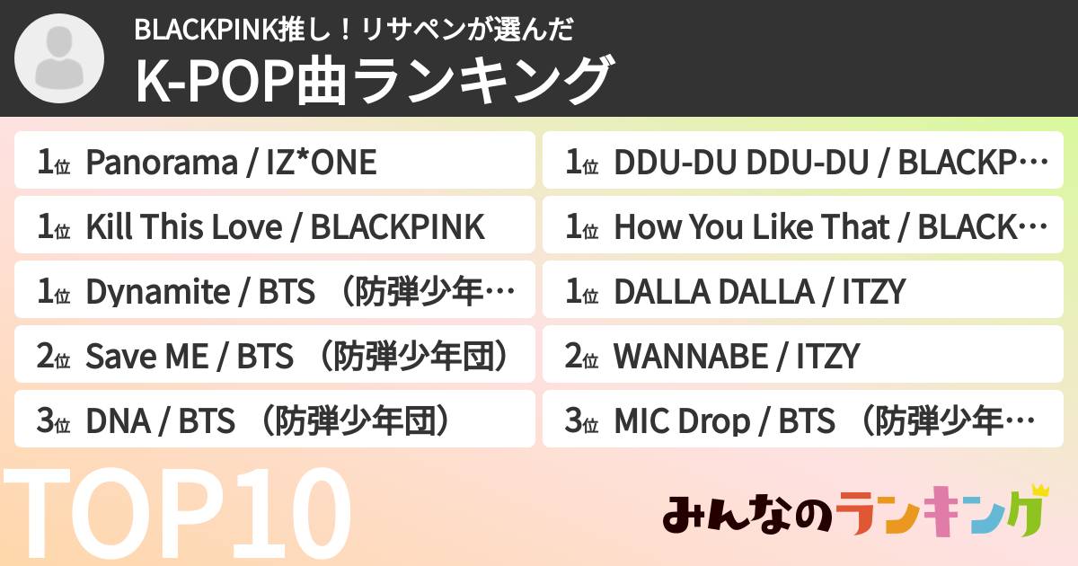 BLACKPINK推し!リサペンさんの「K-POP曲ランキング」