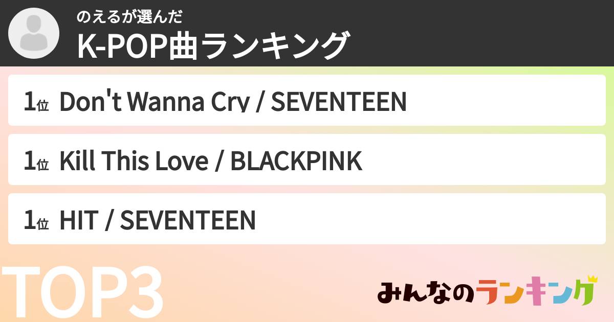 のえるさんの「K-POP曲ランキング」