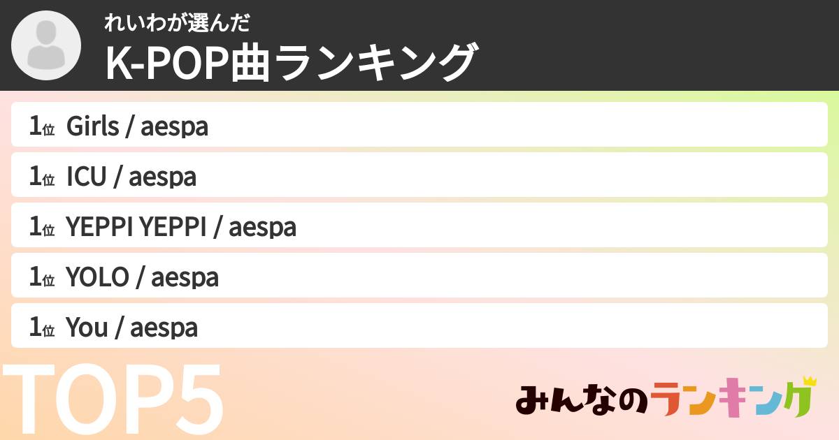れいわさんの「K-POP曲ランキング」