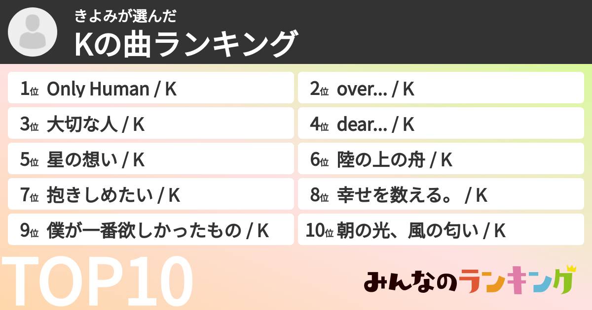 きよみさんの「Kの曲ランキング」