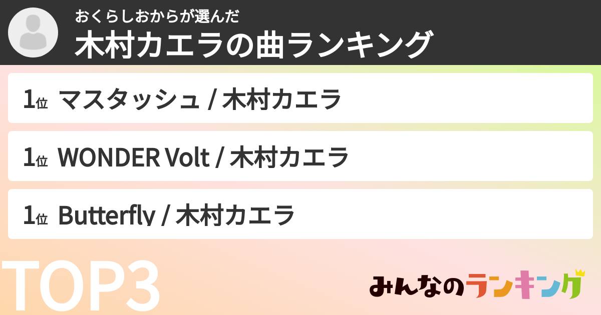 おくらしおからさんの「木村カエラの曲ランキング」