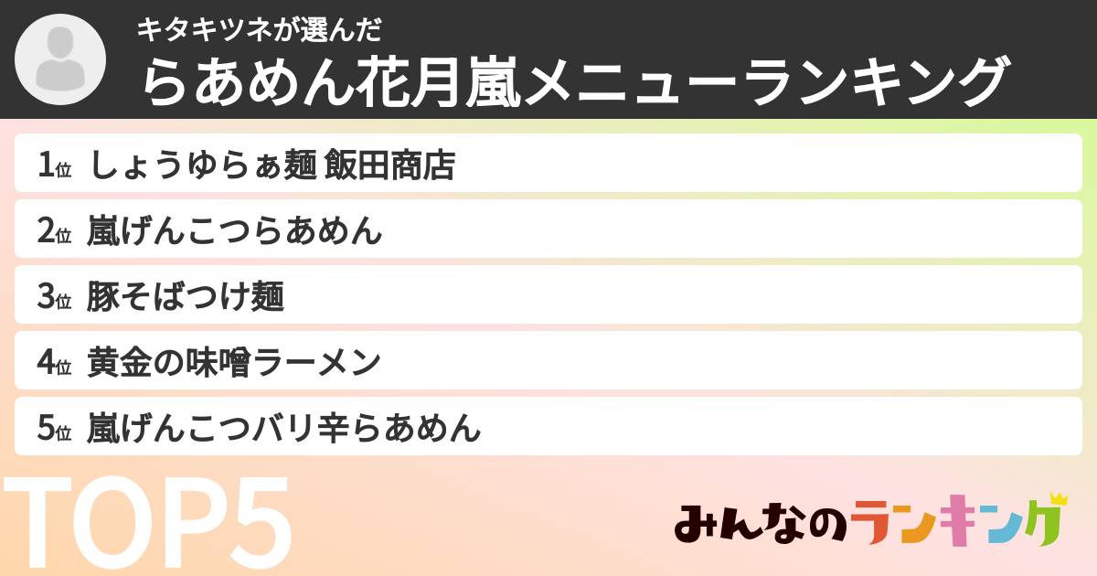 キタキツネさんの「らあめん花月嵐メニューランキング」
