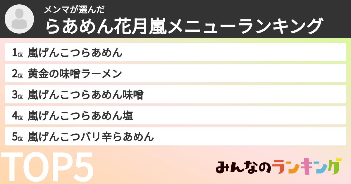メンマさんの「らあめん花月嵐メニューランキング」