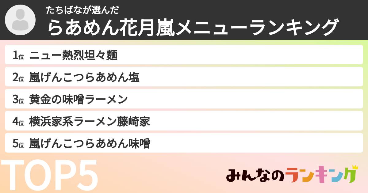 たちばなさんの「らあめん花月嵐メニューランキング」