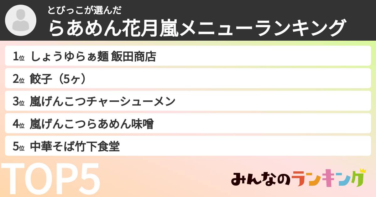 とびっこさんの「らあめん花月嵐メニューランキング」