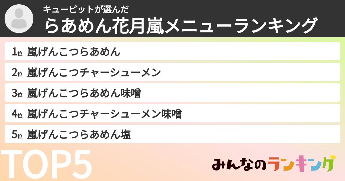 キューピットさんの「らあめん花月嵐メニューランキング」