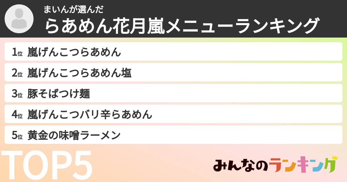 まいんさんの「らあめん花月嵐メニューランキング」
