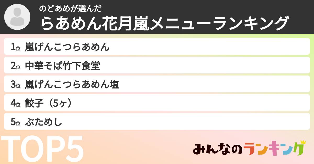 のどあめさんの「らあめん花月嵐メニューランキング」