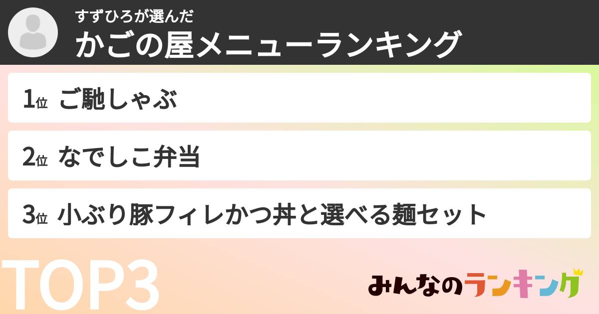 すずひろさんの「かごの屋メニューランキング」