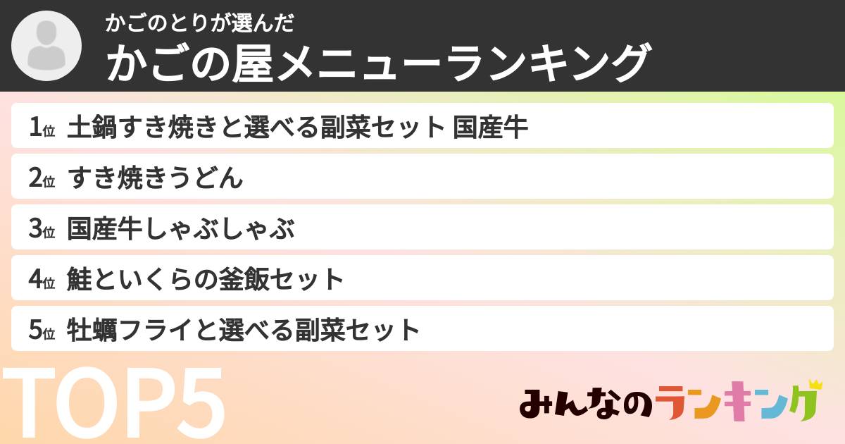 かごのとりさんの「かごの屋メニューランキング」