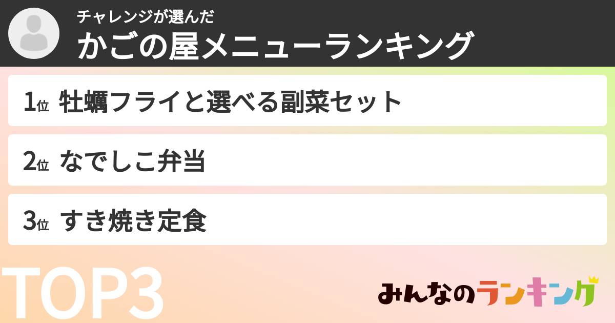 チャレンジさんの「かごの屋メニューランキング」