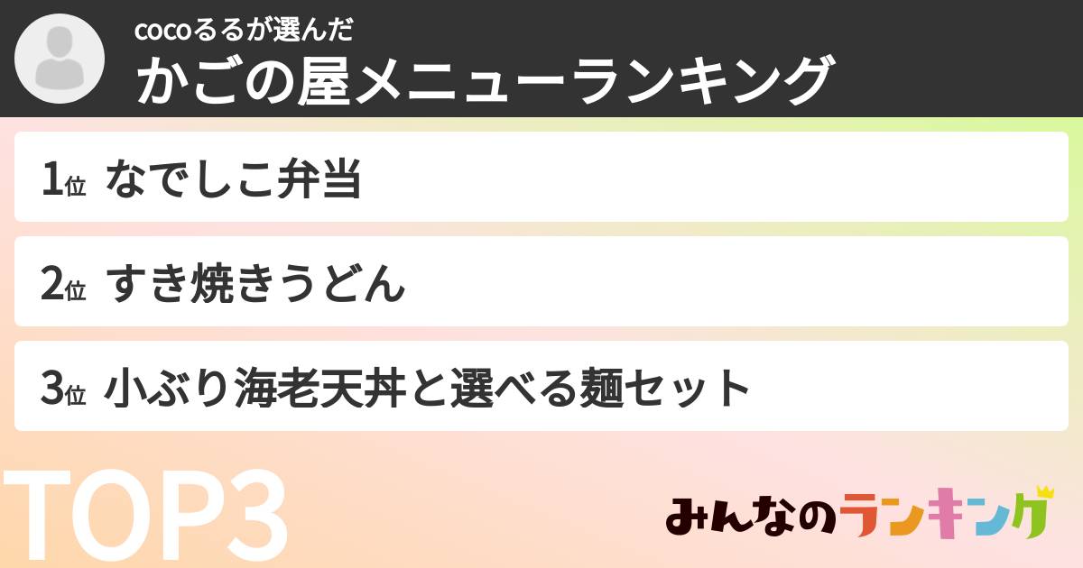 cocoるるさんの「かごの屋メニューランキング」