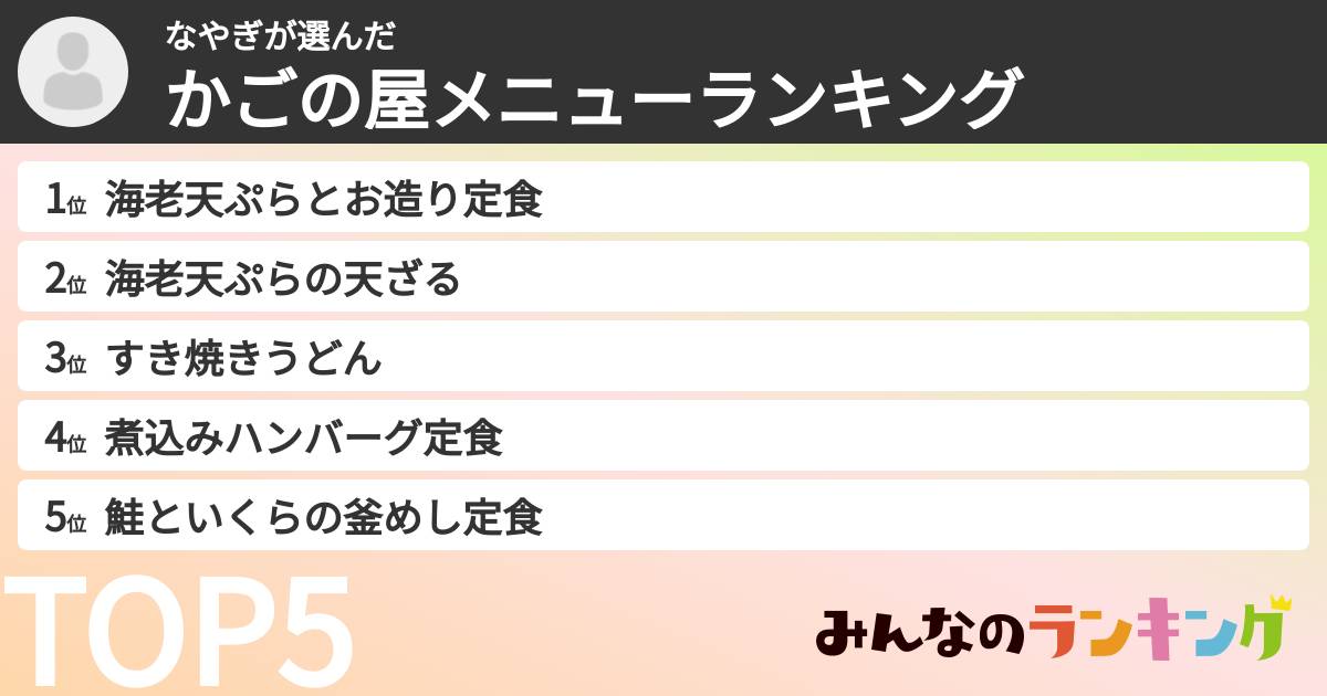 なやぎさんの「かごの屋メニューランキング」