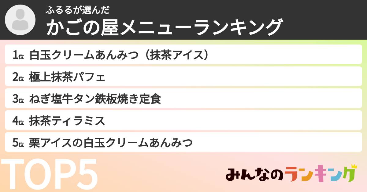 ふるるさんの「かごの屋メニューランキング」