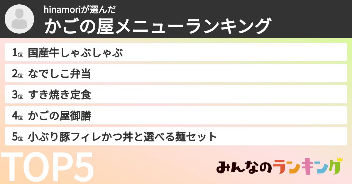 hinamoriさんの「かごの屋メニューランキング」