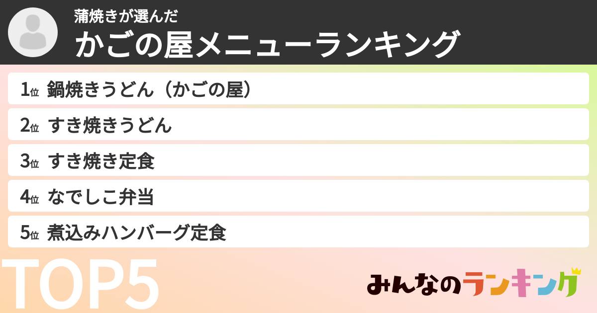 蒲焼きさんの「かごの屋メニューランキング」