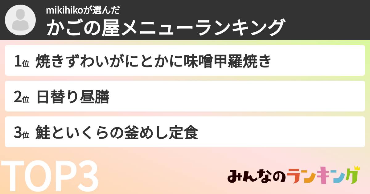 mikihikoさんの「かごの屋メニューランキング」