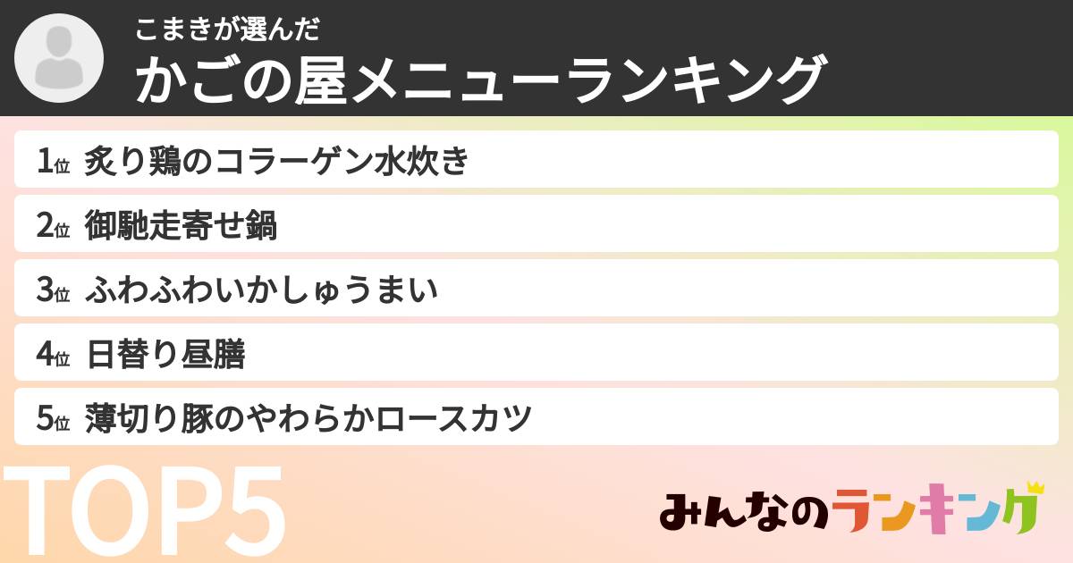 こまきさんの「かごの屋メニューランキング」