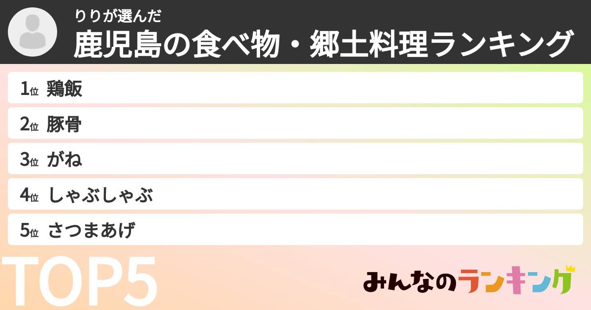 りりさんの「鹿児島の食べ物・郷土料理ランキング」