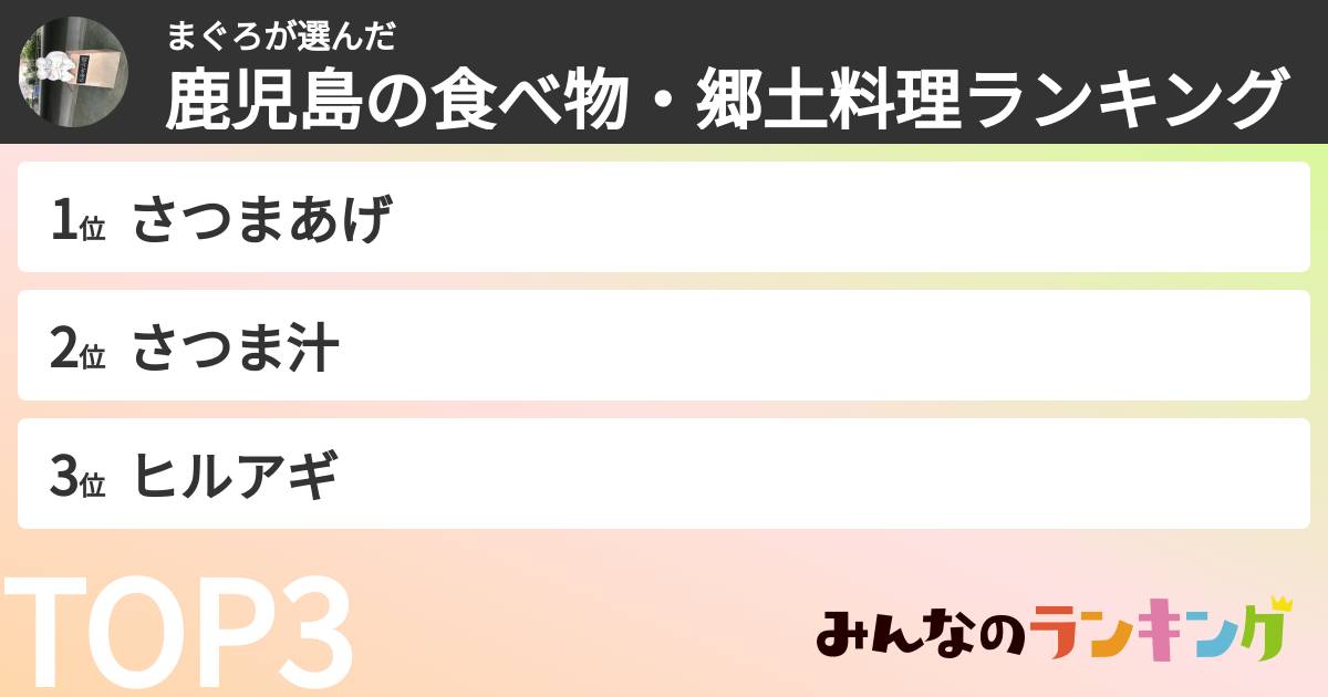 まぐろさんの「鹿児島の食べ物・郷土料理ランキング」