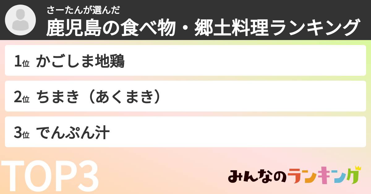 さーたんさんの「鹿児島の食べ物・郷土料理ランキング」