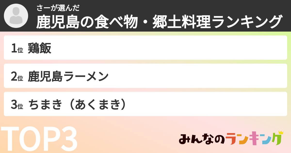さーさんの「鹿児島の食べ物・郷土料理ランキング」