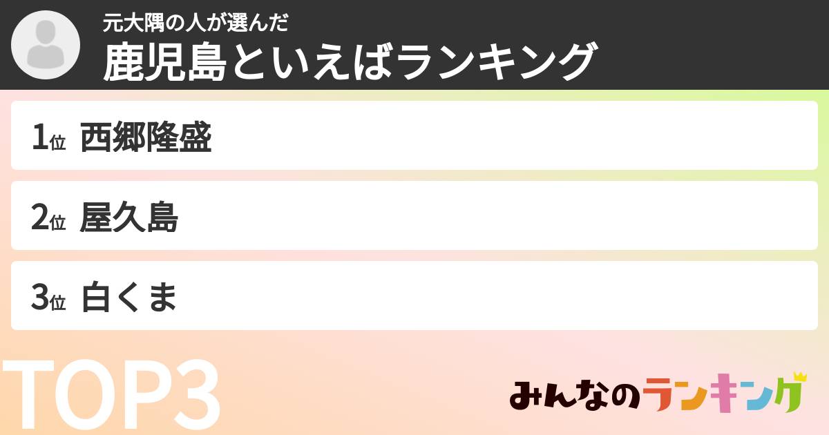元大隅の人さんの「鹿児島といえばランキング」