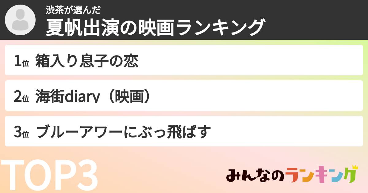 渋茶さんの「夏帆出演の映画ランキング」