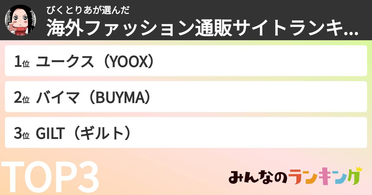 びくとりあさんの「海外ファッション通販サイトランキング」