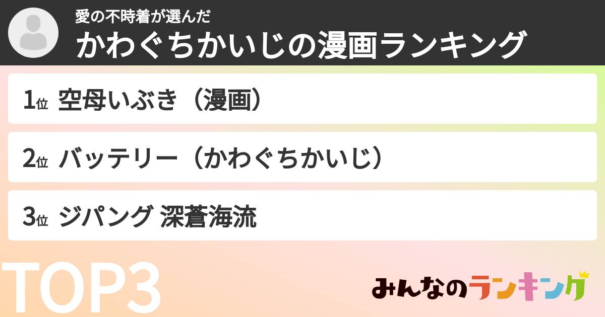 愛の不時着さんの「かわぐちかいじの漫画ランキング」
