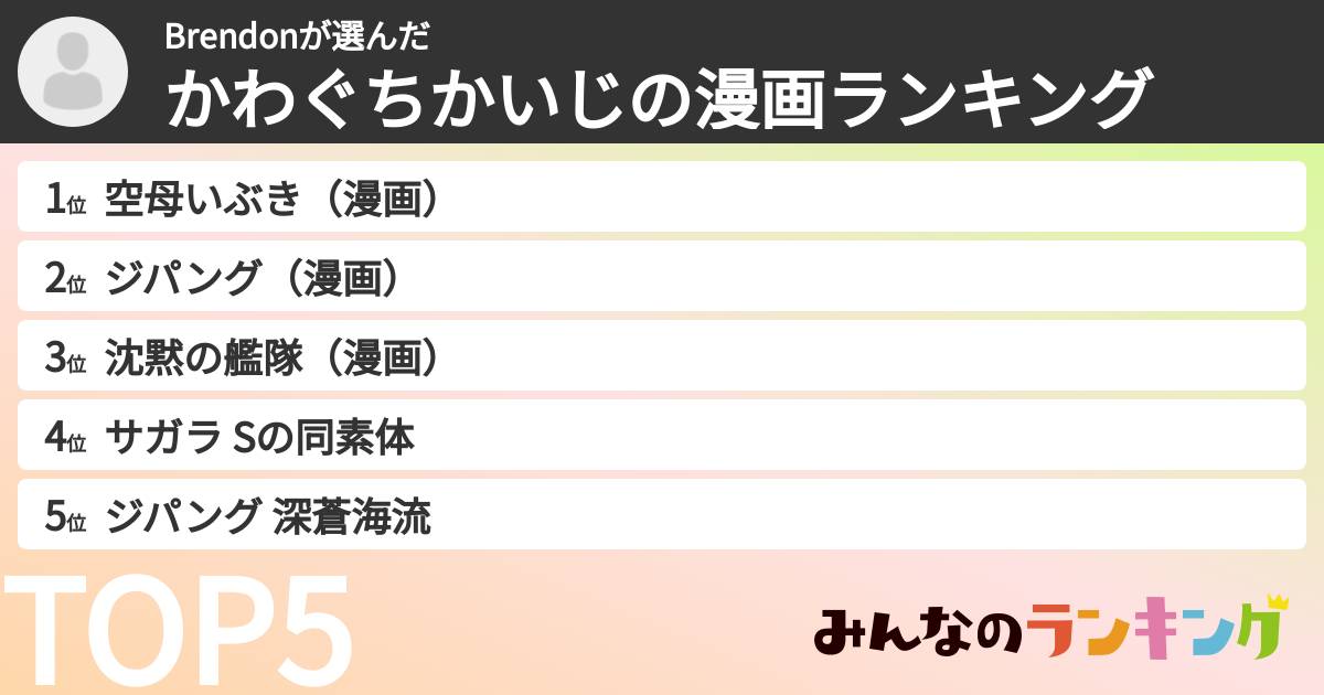 Brendonさんの「かわぐちかいじの漫画ランキング」