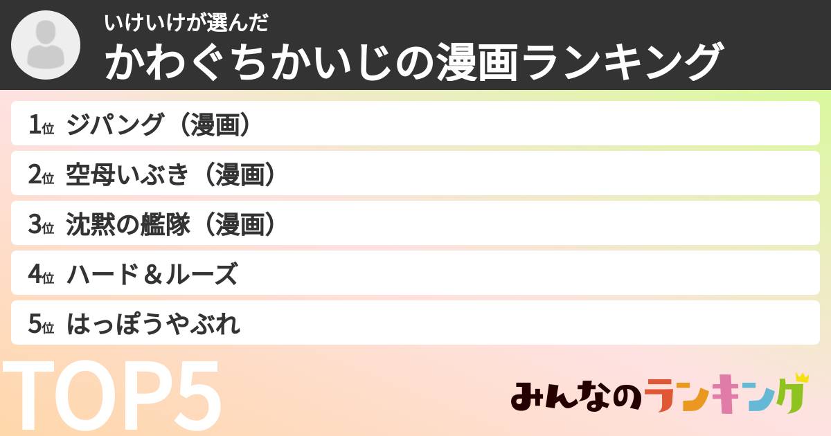 いけいけさんの「かわぐちかいじの漫画ランキング」