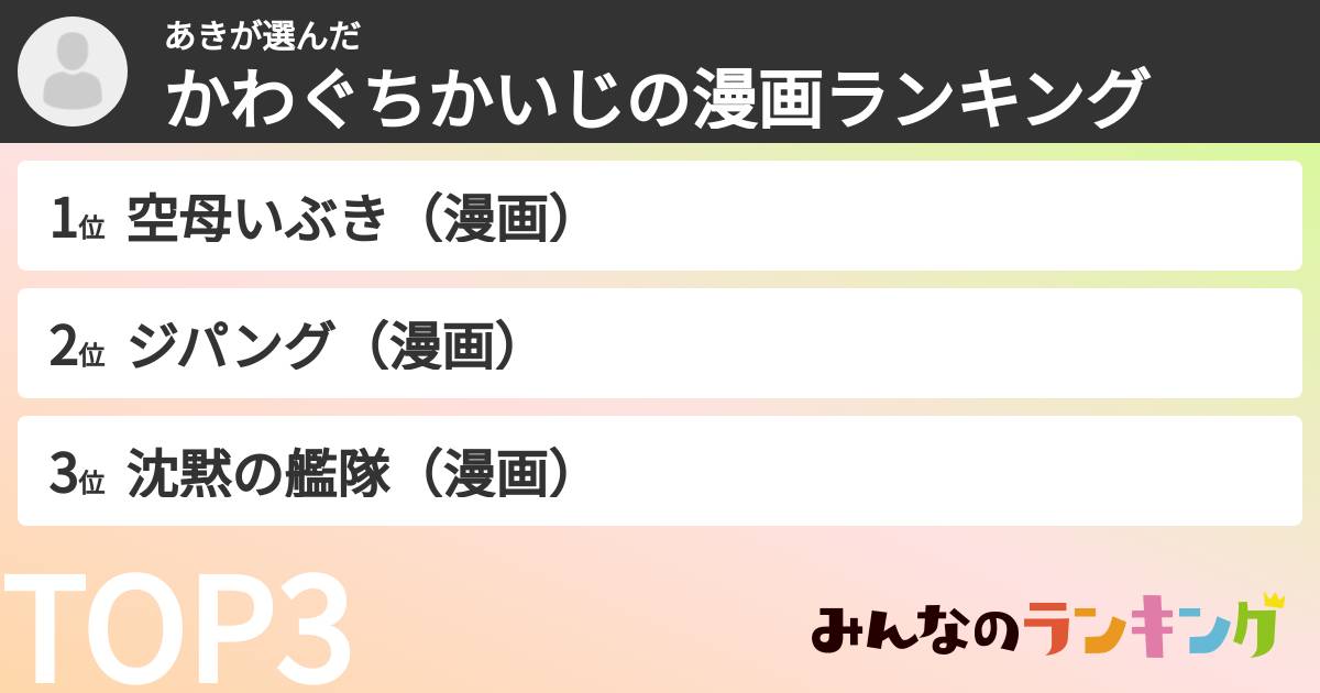 あきさんの「かわぐちかいじの漫画ランキング」