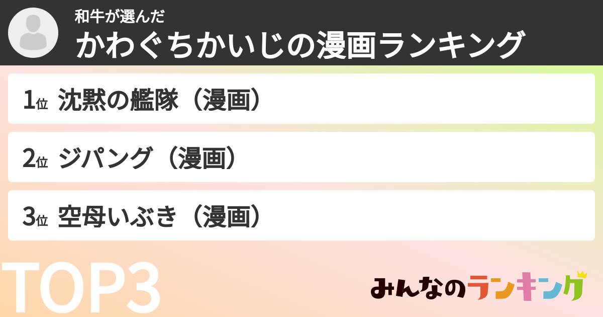 和牛さんの「かわぐちかいじの漫画ランキング」