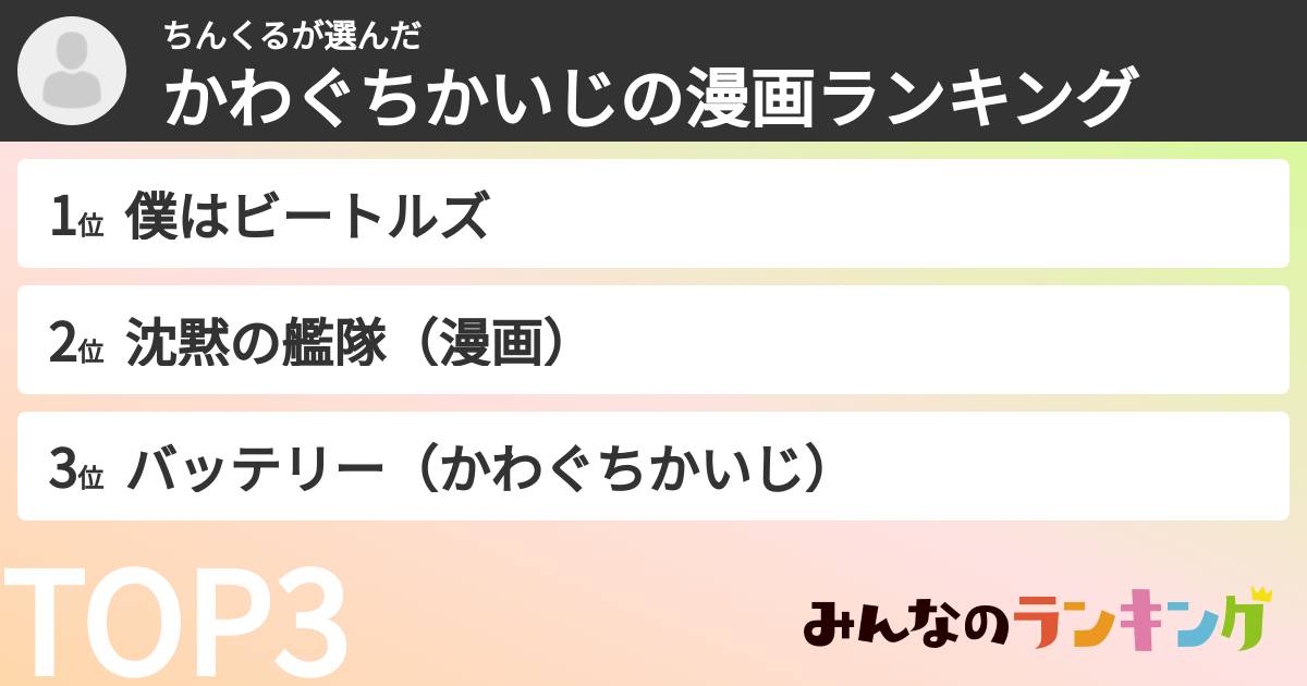 ちんくるさんの「かわぐちかいじの漫画ランキング」