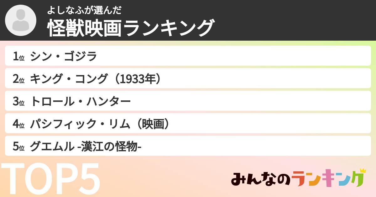 よしなふさんの「怪獣映画ランキング」