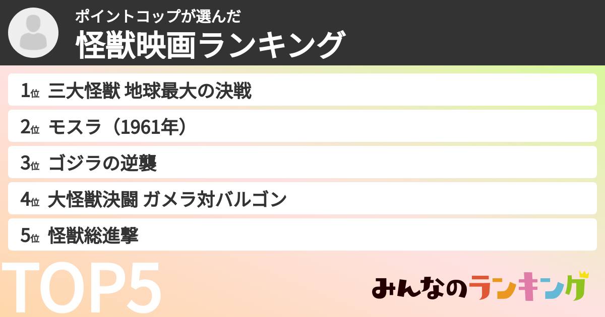 ポイントコップさんの「怪獣映画ランキング」