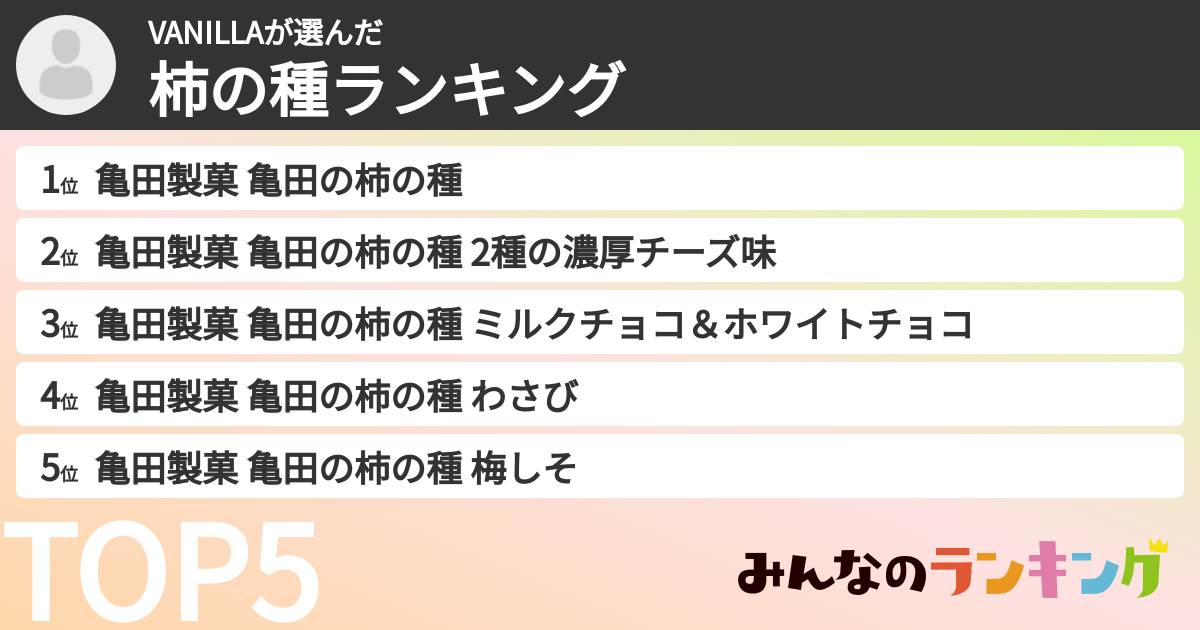 VANILLAさんの「柿の種ランキング」