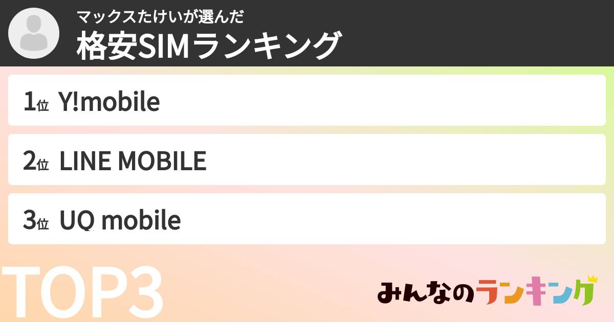 マックスたけいさんの「格安SIMランキング」