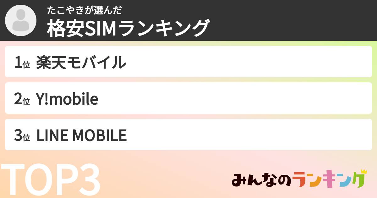 たこやきさんの「格安SIMランキング」