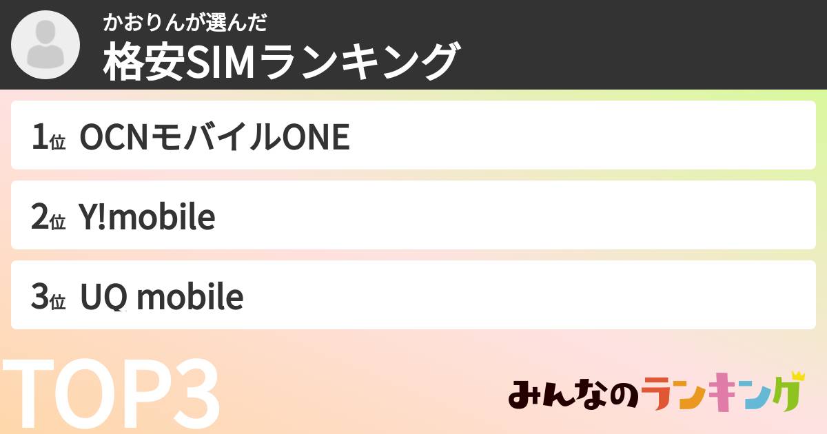 かおりんさんの「格安SIMランキング」