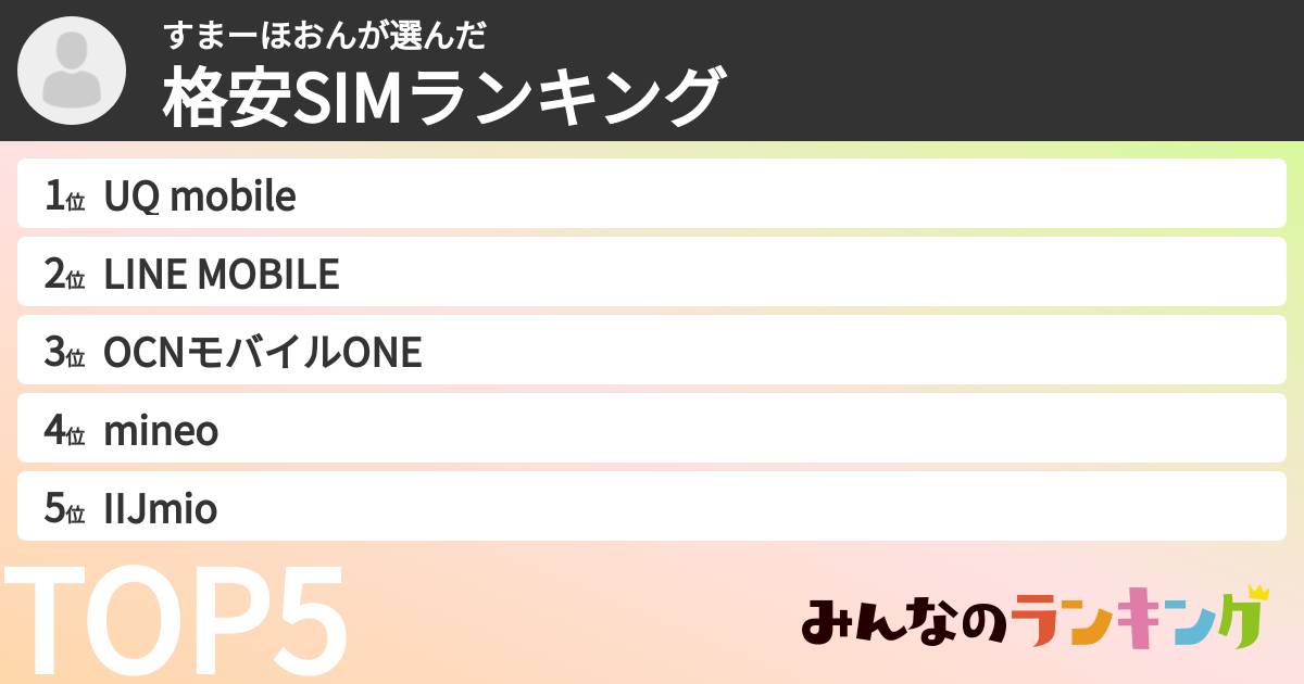 すまーほおんさんの「格安SIMランキング」