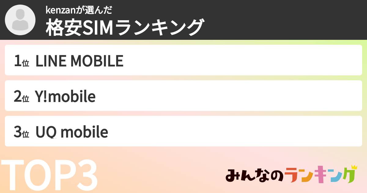 kenzanさんの「格安SIMランキング」