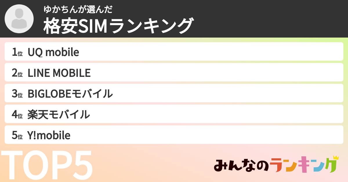 ゆかちんさんの「格安SIMランキング」