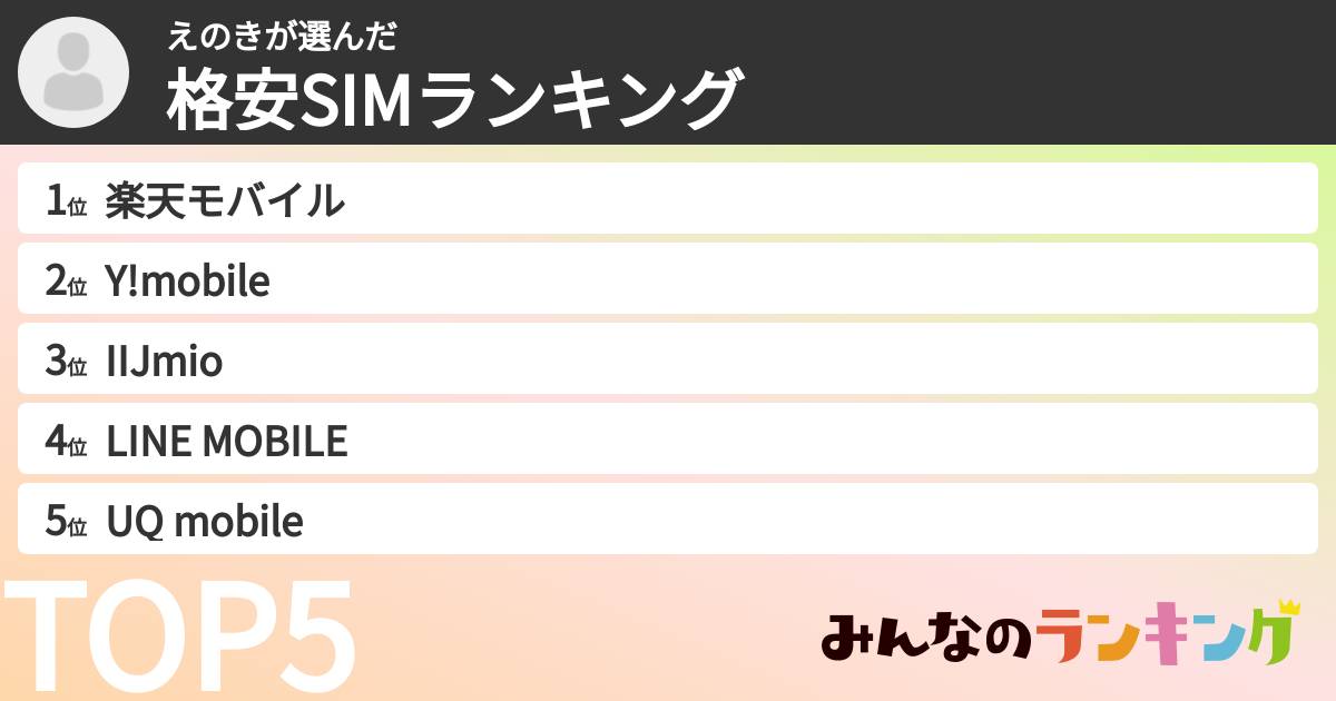 えのきさんの「格安SIMランキング」